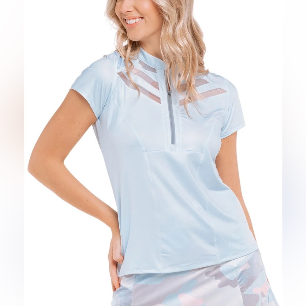 Lucky In Love Womens Camo Over Golf Polo light blue performance sporty XS